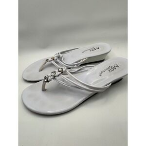 Max Collection White Wedge Flip Flop Sandals Embellished Size 8